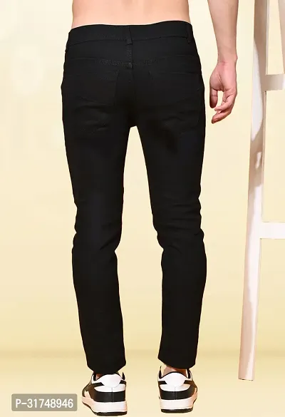 Stylish Black Denim Solid Mid-Rise Jeans For Men-thumb2