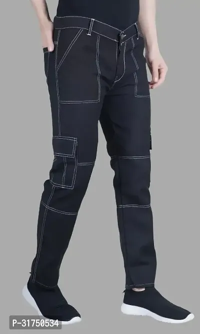 Stylish Black Cotton Blend Solid Mid-Rise Jeans For Men