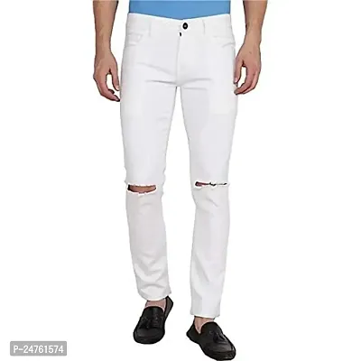 COMFITS Men's Boys Latest Stylish White Knee Cut Jeans (34)-thumb0