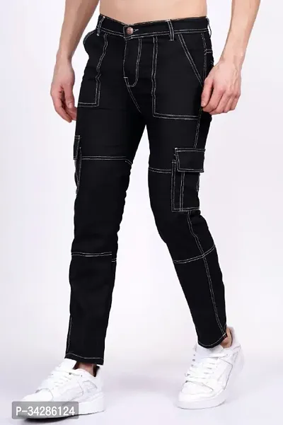 Stylish Denim Black Straight Fit Mid-Rise Jeans For Men-thumb0