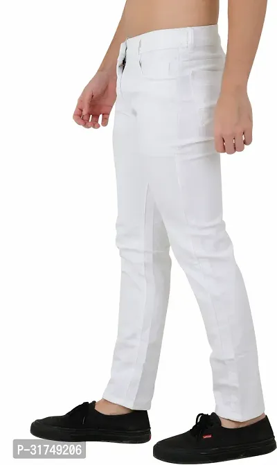 Stylish White Cotton Blend Solid Mid-Rise Jeans For Men-thumb3