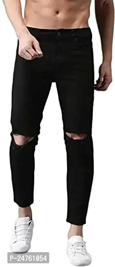 COMFITS Men's | Boys | Black Knee Cut Casual Stylish Jeans-thumb0