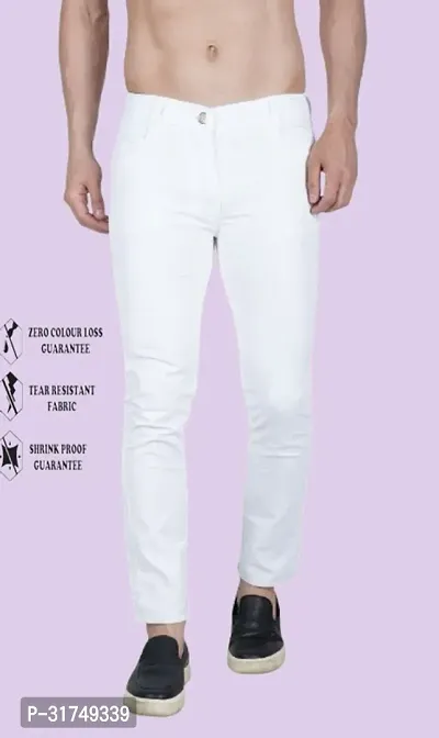 Stylish White Cotton Blend Solid Mid-Rise Jeans For Men-thumb0