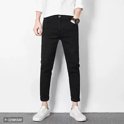 Elegant Black Denim Solid Mid-Rise Jeans For Men-thumb0