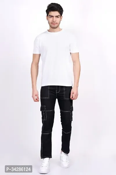 Stylish Denim Black Straight Fit Mid-Rise Jeans For Men-thumb3