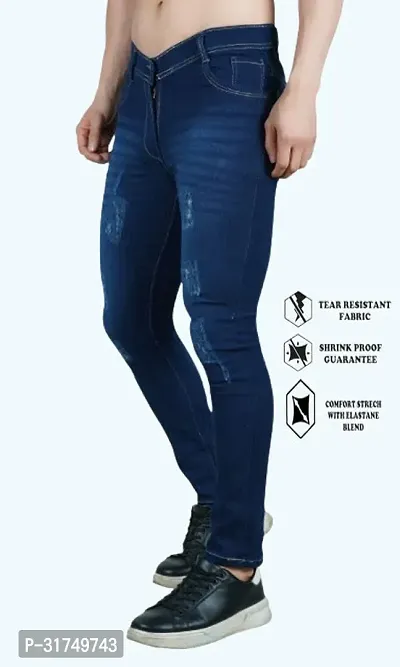 Stylish Blue Cotton Blend Solid Mid-Rise Jeans For Men