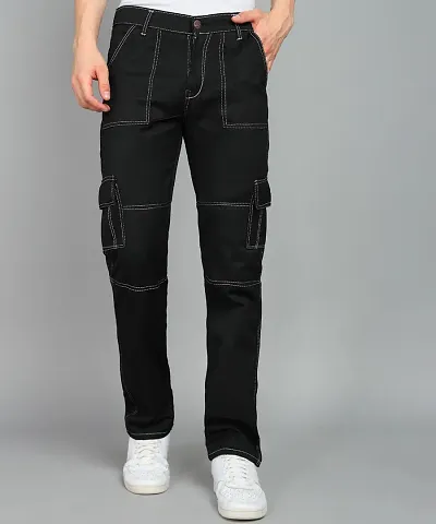 Stylish Black Cotton Blend Mid-Rise Jeans For Men