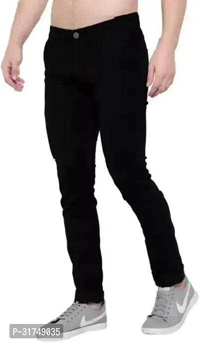 Stylish Black Cotton Blend Solid Mid-Rise Jeans For Men-thumb0