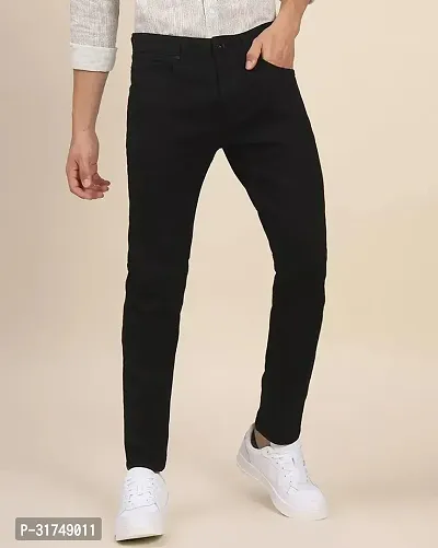 Stylish Black Denim Solid Mid-Rise Jeans For Men