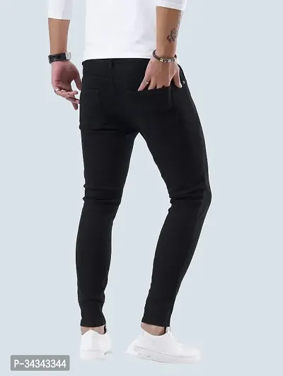 Stylish Black Denim Solid Jeans For Men-thumb2