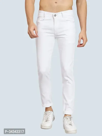 Stylish White Denim Solid Jeans For Men-thumb0