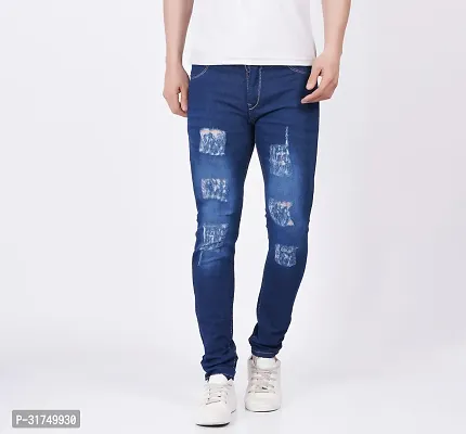 Stylish Blue Cotton Blend Solid Mid-Rise Jeans For Men-thumb0