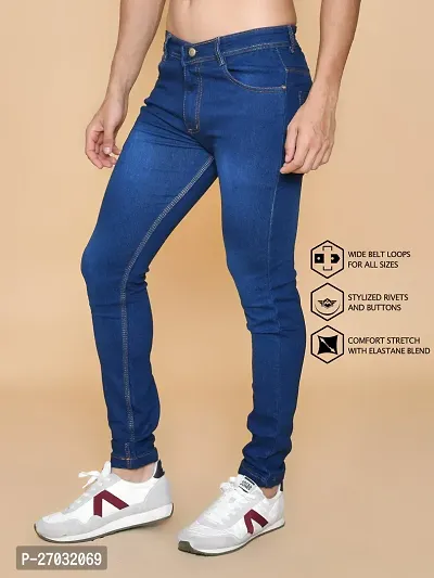 Classic Blue Denim Solid Jeans For Men-thumb2