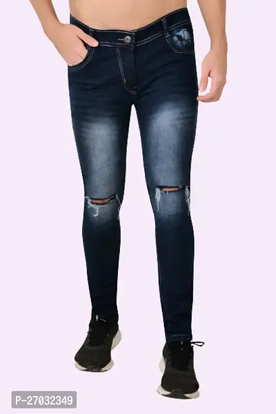 Classic Blue Cotton Blend Solid Jeans For Men-thumb0