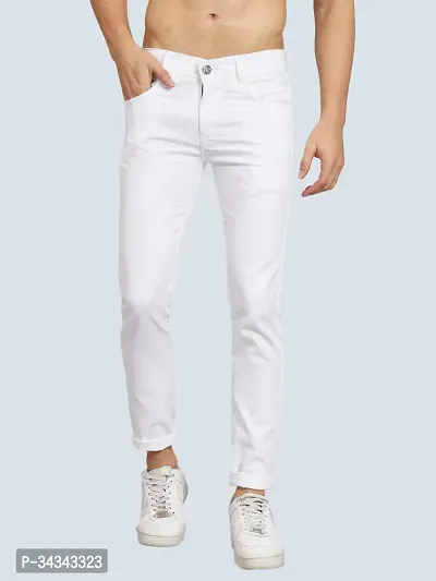 Stylish White Denim Solid Jeans For Men-thumb0