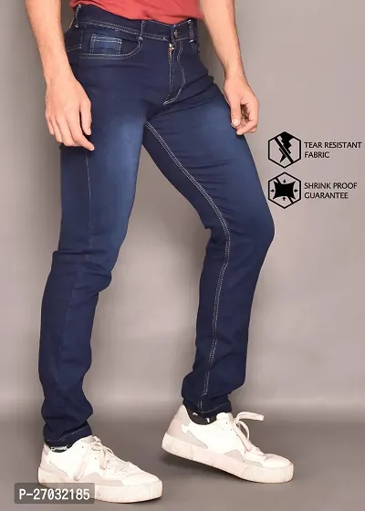 Classic Blue Cotton Solid Jeans For Men-thumb5