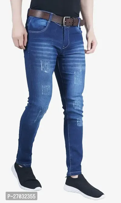 Classic Blue Cotton Blend Solid Jeans For Men-thumb0