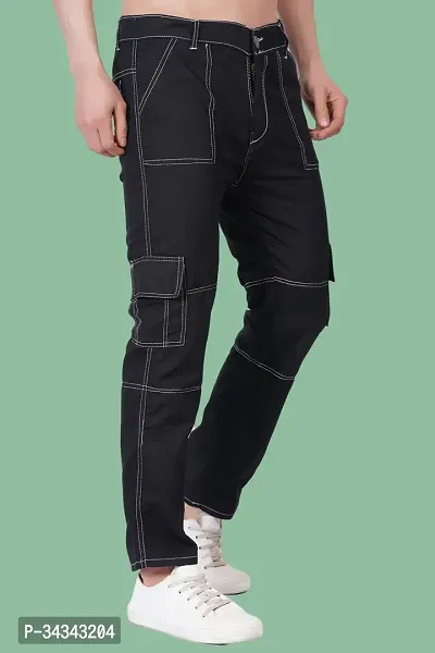 Stylish Black Denim Solid Jeans For Men-thumb0