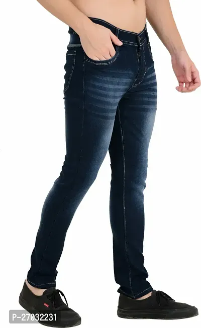 Classic Blue Cotton Blend Solid Jeans For Men-thumb3