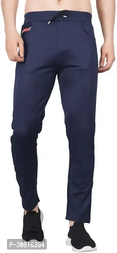 Stylish Blue Lycra Blend Regular Track Pants for Men-thumb0