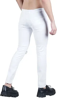 Stylish White Cotton Blend Solid Mid-Rise Jeans For Men-thumb1