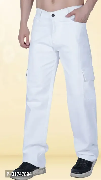 Stylish White Denim Solid Mid-Rise Jeans For Men-thumb0