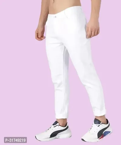 Stylish White Denim Solid Mid-Rise Jeans For Men-thumb3