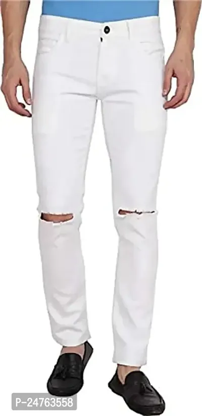 COMFITS Men's Regular Tapered Knee Cut Jeans (28) White