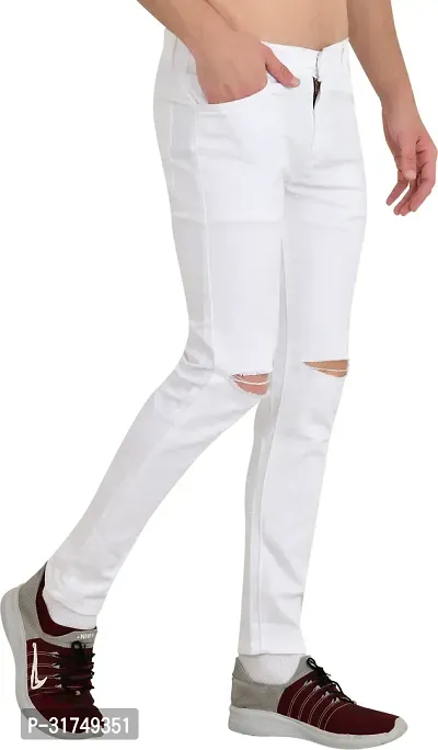 Stylish White Cotton Blend Solid Mid-Rise Jeans For Men-thumb0