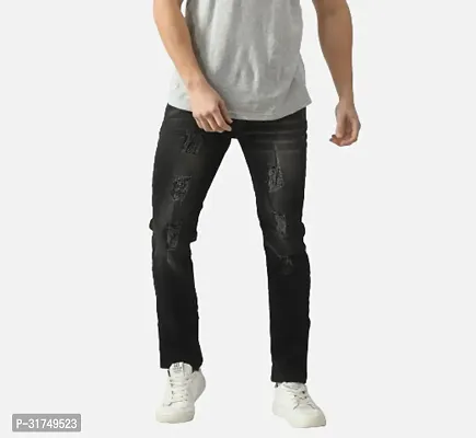 Stylish Grey Cotton Blend Solid Mid-Rise Jeans For Men-thumb0