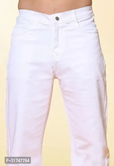 Stylish White Denim Solid Mid-Rise Jeans For Men-thumb4