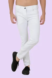 Stylish White Cotton Blend Solid Mid-Rise Jeans For Men-thumb2