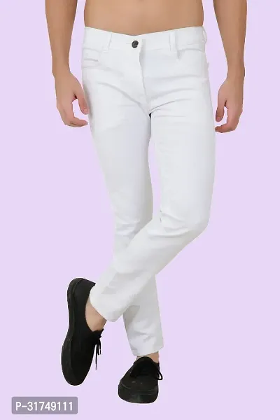 Stylish White Cotton Blend Solid Mid-Rise Jeans For Men-thumb3