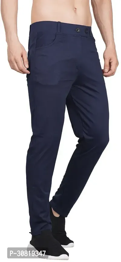 Mevan Stylish Blue Lycra Blend Solid Regular Fit Trouser For Men