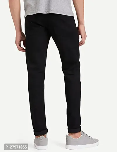 Stylish Black Cotton Blend Solid Slim Fit Mid-Rise Jeans For Men-thumb2