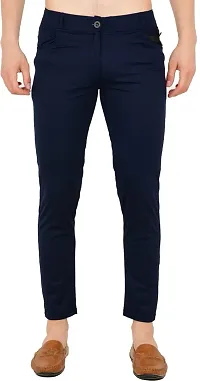 Mevan Stylish Blue Lycra Blend Solid Regular Fit Trouser For Men-thumb1