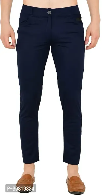 Mevan Stylish Blue Lycra Blend Solid Regular Fit Trouser For Men-thumb2