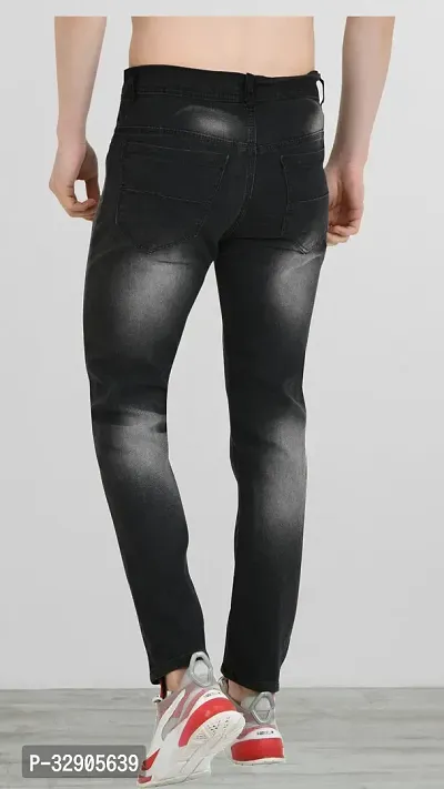 Elegant Grey Denim Distress Mid-Rise Jeans For Men-thumb2