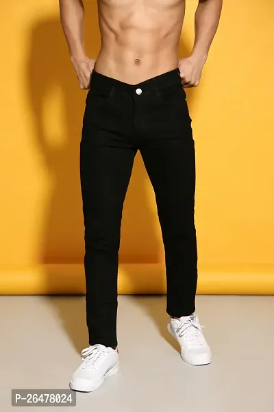 Stylish Black Denim Mid-Rise Jeans For Men-thumb4