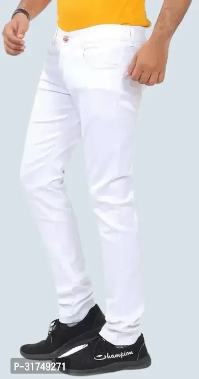 Stylish White Denim Solid Mid-Rise Jeans For Men-thumb0