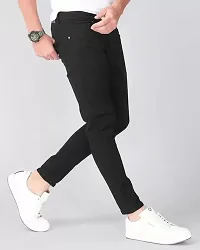 Stylish Black Denim Solid Mid Rise Jeans For Men-thumb2