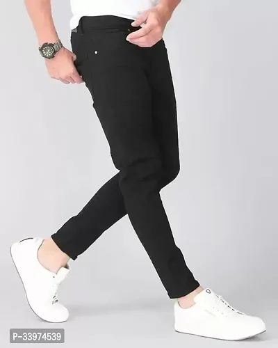 Stylish Black Denim Solid Mid Rise Jeans For Men-thumb3