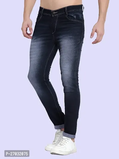 Classic Blue Cotton Blend Solid Jeans For Men-thumb3