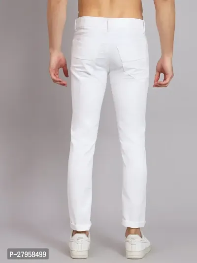 Stylish White Cotton Blend Solid Mid-Rise Jeans For Men-thumb2