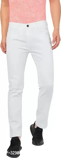 Stylish White Denim Solid Regular Fit Jeans For Men-thumb0