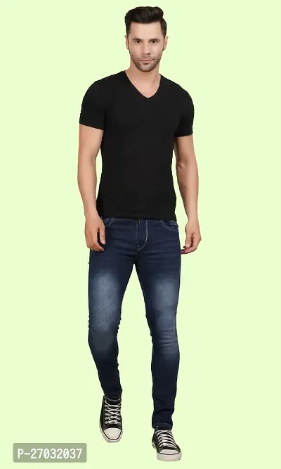 Classic Blue Cotton Blend Solid Jeans For Men-thumb3