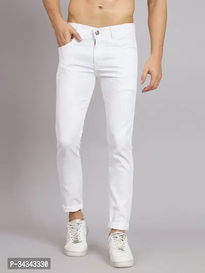 Stylish White Denim Solid Jeans For Men-thumb0