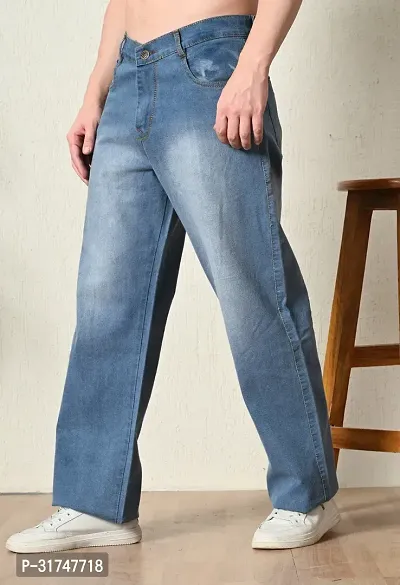 Stylish Blue Denim Solid Mid-Rise Jeans For Men-thumb0