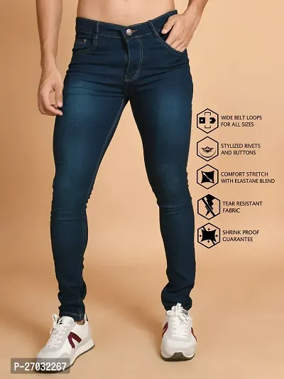 Classic Blue Denim Solid Jeans For Men-thumb3