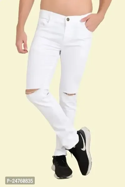 COMFITS Men's Slim Fit Regular Tapered Slit Cut Jeans (26) White